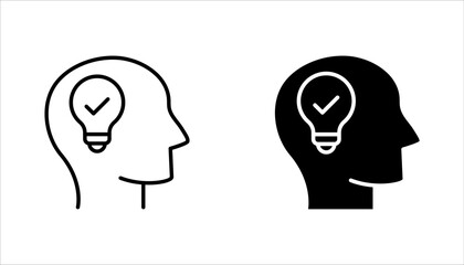 Idea icon set. Creative idea, brainstorming, solution, thinking and innovation icons. human with brain symbol vector illustration on white background 
