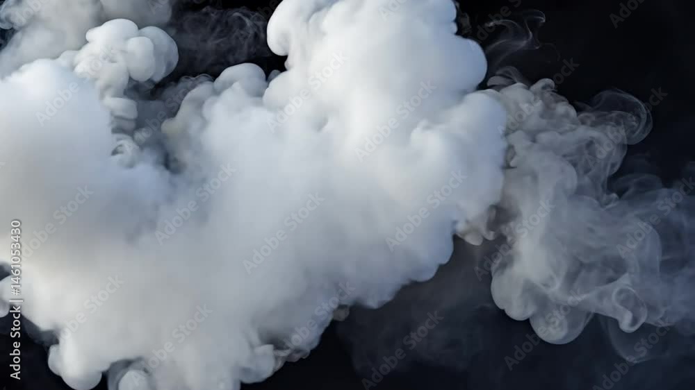 Poster swirling white smoke against dark background dense cloud creating mysterious and dramatic atmosphere