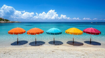 Colorful beach umbrellas on a sunny shore