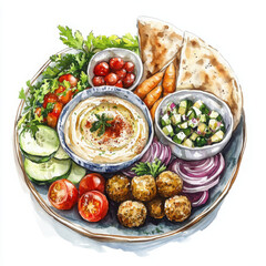 Delicious meal looks tasty with colorful vegetables and hummus