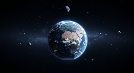 Naklejka premium Earth View From Space with Stars and Satellites Orbiting
