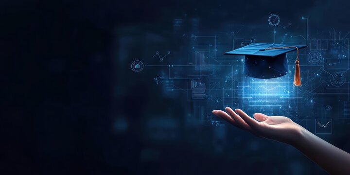 Digital graduation cap held by a hand