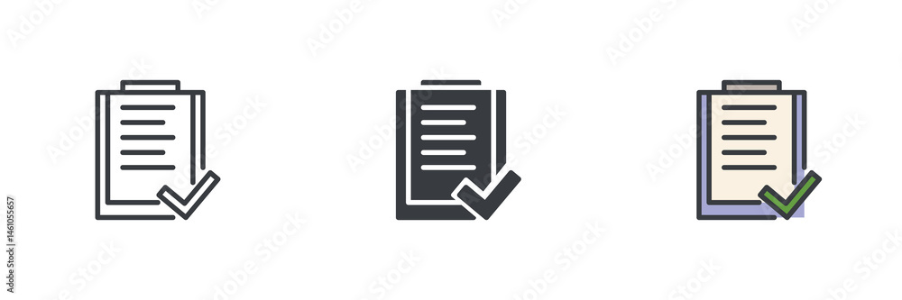 Poster Clipboard with text and a checkmark different style icon set