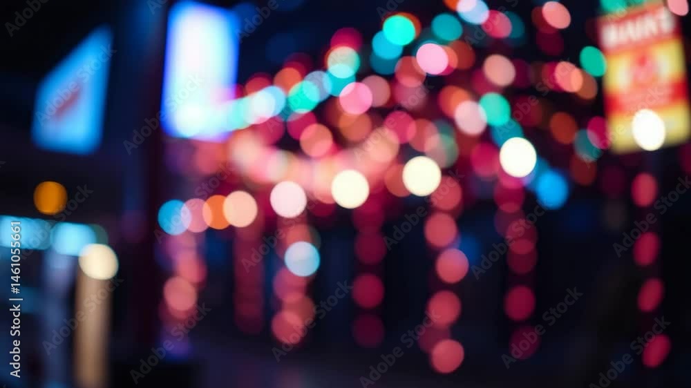 Poster a video showing vibrant blurred lights shining in darkness creating an abstract and colorful spectac