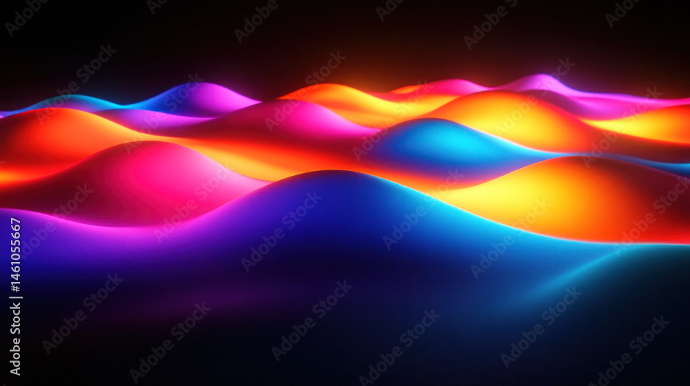 Poster a colorful, abstract image of a wave with a blue and purple base. the wave is made up of many differ