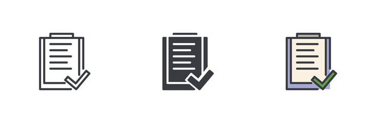 Clipboard with text and a checkmark different style icon set