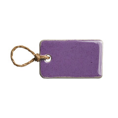 Png of A vibrant purple tag with a textured surface and a rustic twine loop, perfect for labeling or crafting.