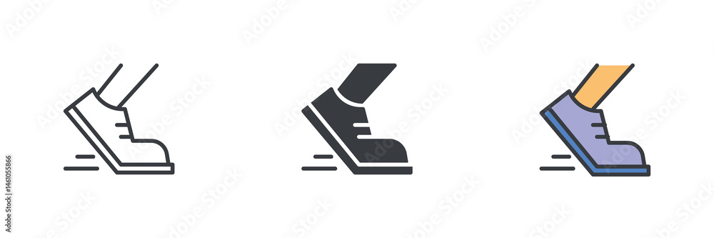 Poster running shoe different style icon set