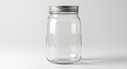 Glass jar canning jar mason jar empty jar clear glass food storage kitchen storage pantry storage metal lid 16 oz on transparent background