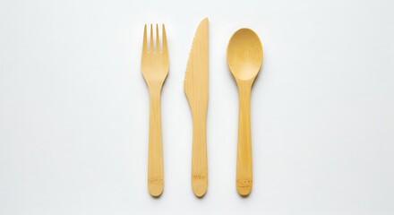 Wooden cutlery set fork knife spoon eco friendly tableware kitchen utensils sustainable zero waste dining natural on transparent background