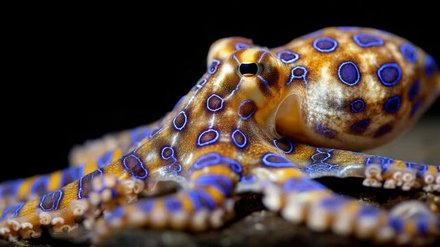 This captivating image captures the amazing blue-ringed octopus, a fascinating marine creature showcasing vibrant colors and intriguing patterns under the ocean's surface.