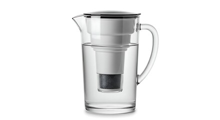 Water filter pitcher clear glass filtered hydration clean drinking water purification system for home use on transparent background