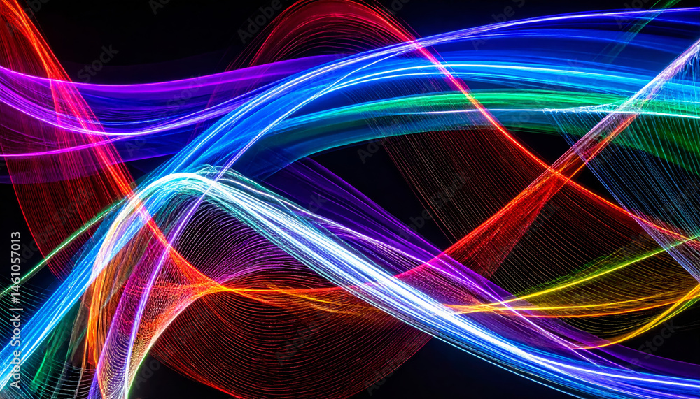 Poster colorful abstract light waves create vibrant and dynamic energy display, showcasing mesmerizing blen