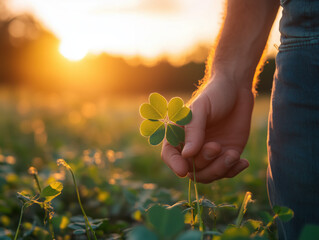 hand holding clover, A symbol of serendipity in the plant of your hand.