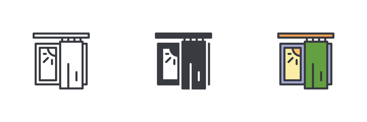 Curtain window and morning sunrise different style icon set