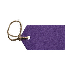 Png of Close-up of a blank purple tag with a rustic twine string, ideal for labeling gifts or products.