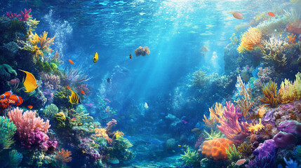Obraz premium Underwater Coral with sunlight background. Ai generated.