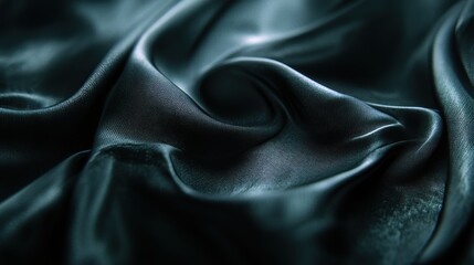 Fototapeta premium Dark teal satin fabric with smooth folds and light reflections. Use for backgrounds needing a luxurious and elegant, soft texture.