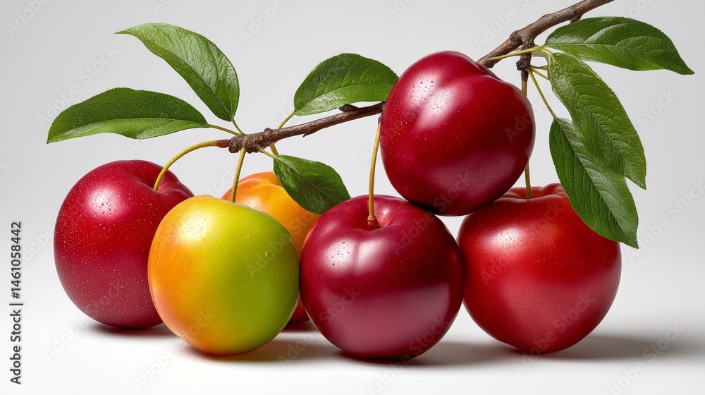 Poster bunch of red and green apples are on a white background. the apples are arranged in a pyramid shape,
