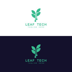 Green tech logo design. leaf with digital data technology design graphic vector illustration