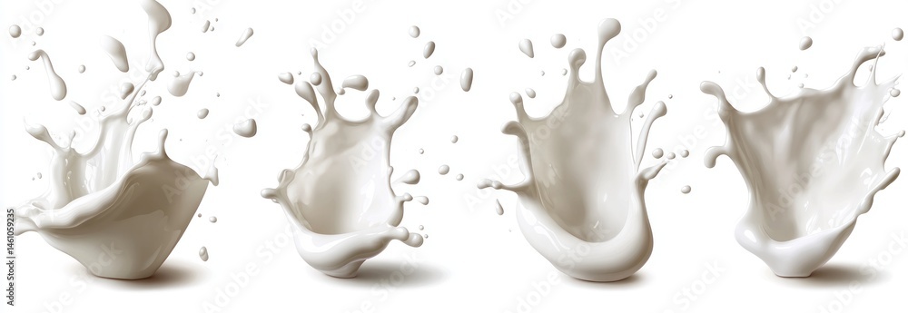 Poster dynamic milk splash sequence capturing energy and motion in a pure white background perfect for crea