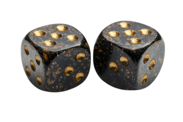 Two black and gold dice
