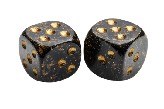 Two black and gold dice