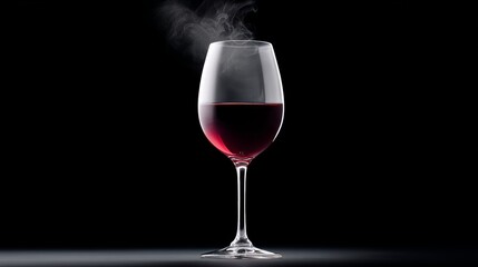 Glass of red wine with steam rising from it. The wine is almost empty and the glass is almost full