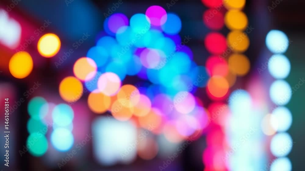 Poster a video showing vibrant blurred lights shining in darkness creating an abstract and colorful spectac