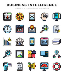Business Intelligence Icons Pack. Lineal Color icons set. Lineal Color icon collection set.
