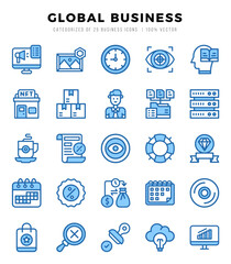 Set of Global Business icons in Two Color style. Two Color Icons symbol collection.