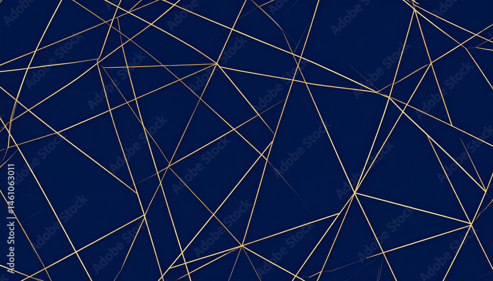 Poster elegant geometric pattern featuring thin gold lines on deep blue background, creating sophisticated 