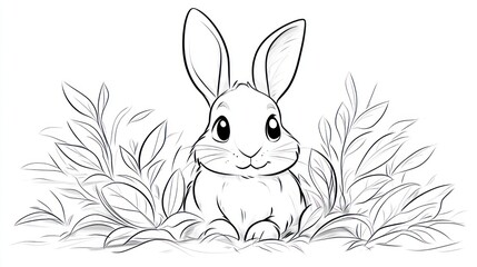 Obraz premium Cute cartoon rabbit in a grassy patch