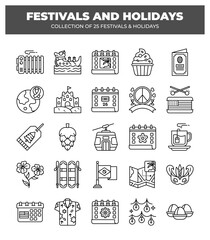 Festivals and Holidays. Collection of 25 Unique Icons