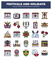Fototapeta premium Collection of 25 Festivals and Holidays. Cultural Celebrations Around the World