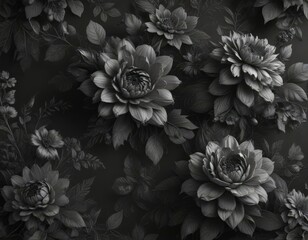 Intricate charcoal floral wallpaper, elegant, textured blooms , sophisticated, dark floral