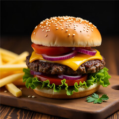 hamburger on black background