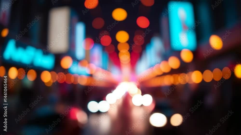 Poster a video showing vibrant blurred lights shining in darkness creating an abstract and colorful spectac
