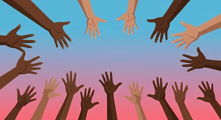 Unity and Diversity: Reaching Hands of Different Skin Tones