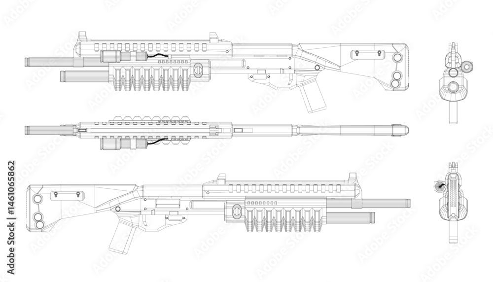 Poster a gun is shown in three different views. the first is a close up of the gun's barrel. the second is 