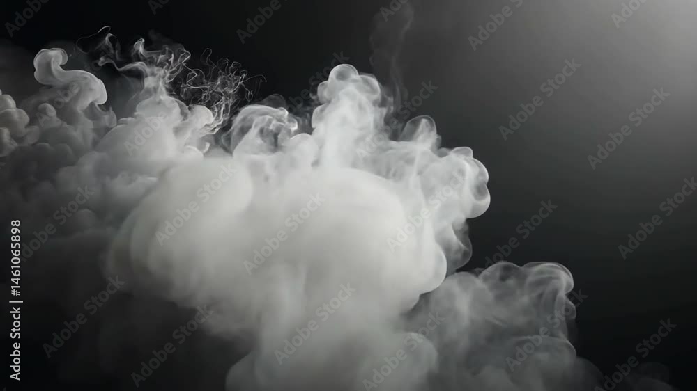 Poster ethereal swirls of white smoke flowing against dark background, creating mysterious shapes and soft 