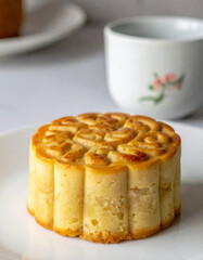 Close up of a traditional kueh (cake) displaying local pastry art.