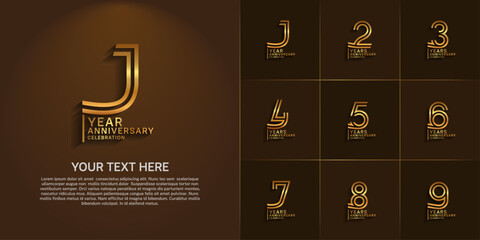 Anniversary logo set with double line number style. golden color can be use for special moment