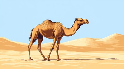 Desert Camel, Profile View, Sunny Day, Stock Photo