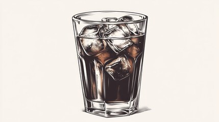 Detailed illustration of a glass of iced cola drink