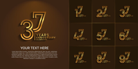 Anniversary logo set with double line number style. golden color can be use for special moment