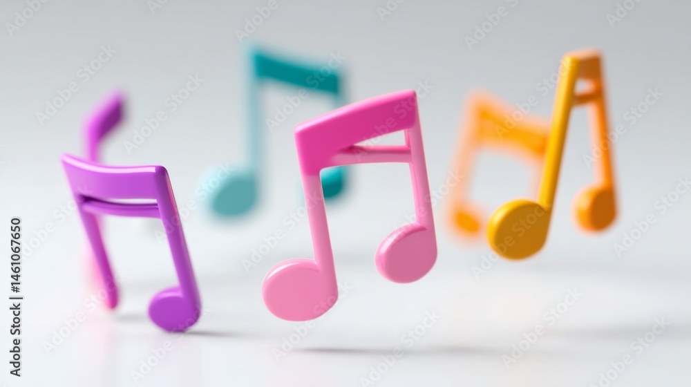 Aufkleber group of colorful musical notes are flying in the air. the notes are arranged in a circle, with each