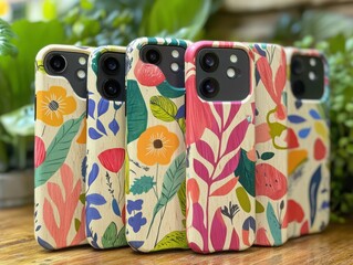 Colorful compostable phone cases in various vibrant and eco-friendly designs.