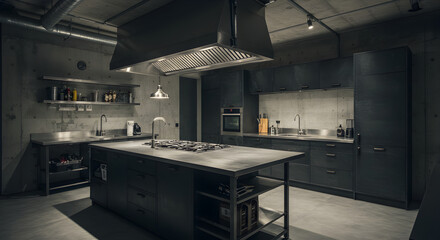Modern Industrial Kitchen Design Featuring Stainless Steel And Concrete Elements