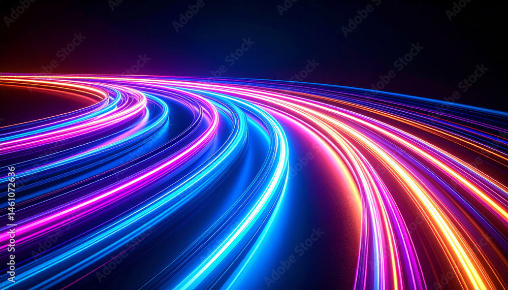 Poster futuristic neon background with curvy colorful glowing lines creates mesmerizing abstract scene. vib